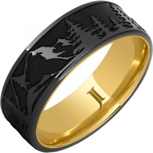 Hidden Gold™ 10k Inlay Black Diamond Ceramic™ Mountain Pine Forest Ring