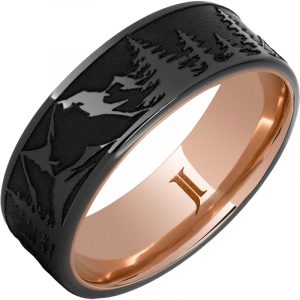 Hidden Gold™ 10k Inlay Black Diamond Ceramic™ Mountain Pine Forest Ring