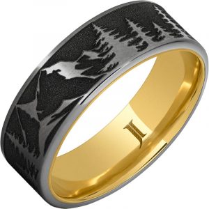 Hidden Gold™ 10k Inlay Rugged Tungsten™ Mountain Pine Forest Ring