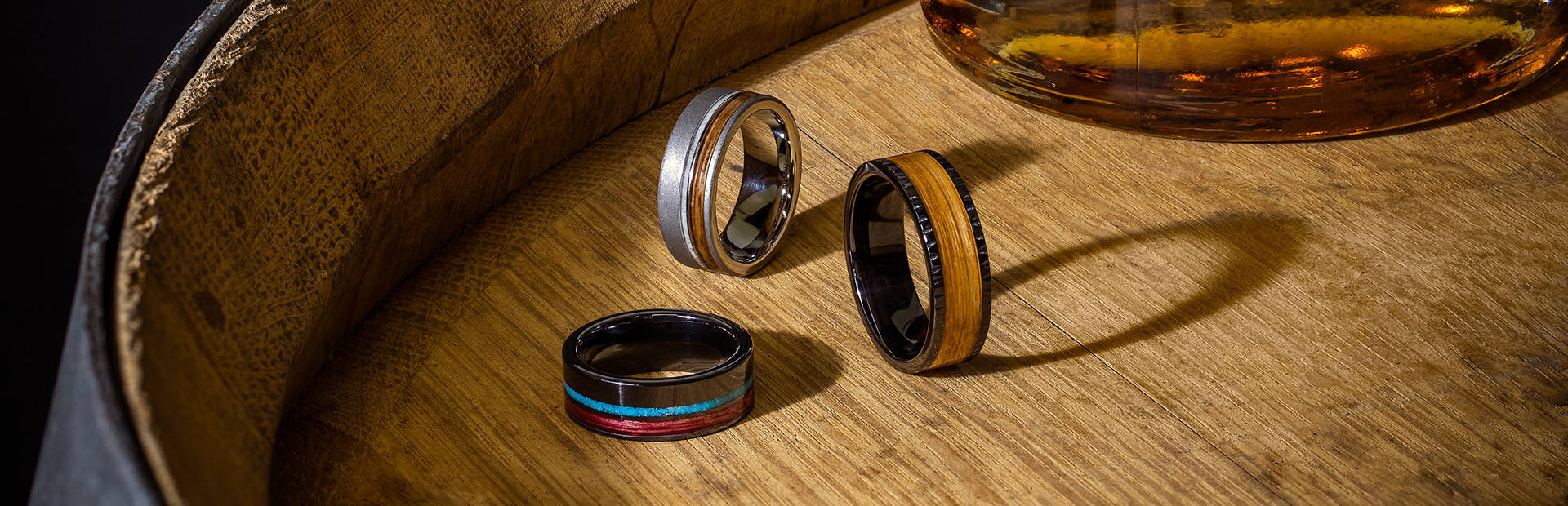 Three custom handcrafted wedding rings