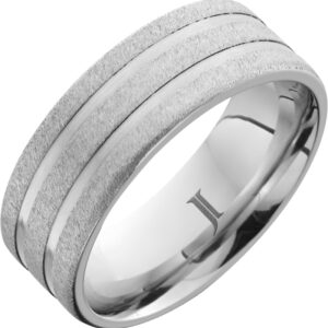 Serinium® Ring with Polished Grooves and Stone Finish