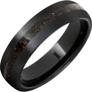 Black Diamond Ceramic™ Ring with Grey Dinosaur Fossil Bone Inlay