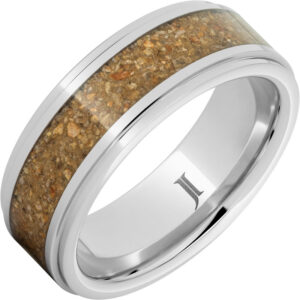 Serinium® Ring with Tan-Brown Dinosaur Bone Fossil Inlay and Flat Recessed Edges