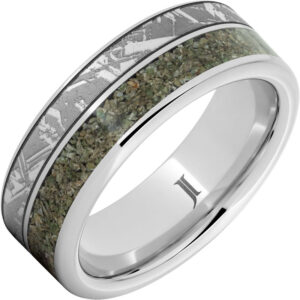 Death from the Sky - Serinium® Dinosaur Fossil Inlay Ring with Meteorite Engraving