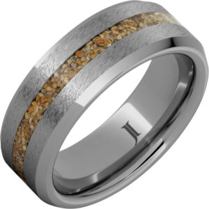 Rugged Tungsten™ Ring with Brown Dinosaur Fossil Bone