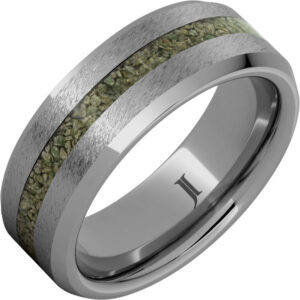 Rugged Tungsten™ Ring with Rare Green Fossil Dinosaur Bone Inlay