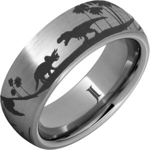 Rugged Tungsten™ Ring with Dinosaur Scene