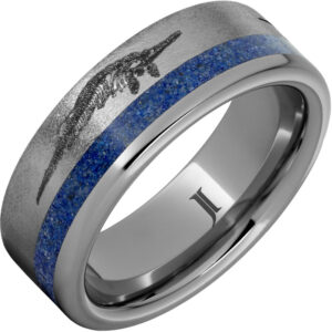 Monsters Of The Deep - Rugged Tungsten™ Ring with Lapis Inlay and Prehistoric Sea Predators Engraving