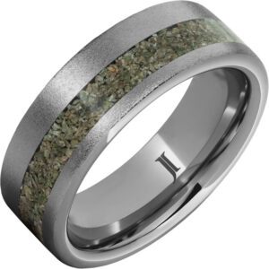Rugged Tungsten™ Ring with Green Dinosaur Bone Inlay and Stone Finish
