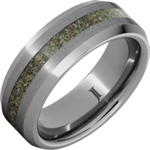 Rugged Tungsten™ Ring with Rare Green Fossil Dinosaur Bone Inlay