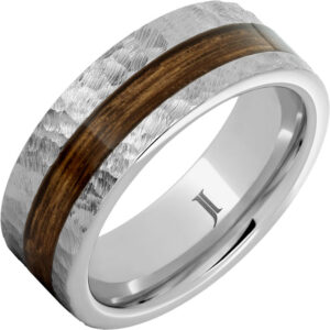 Barrel Aged™ Serinium® Ring with Bourbon Wood Inlay and Moon Crater Carving