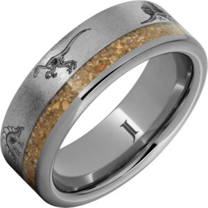 Dinosaur Skeleton Rugged Tungsten™ Ring with Dinosaur Fossil Inlay