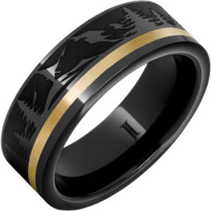 Black Diamond Ceramic™ Ring With 14K Gold Inlay and Mountain Pine Forest Engraving