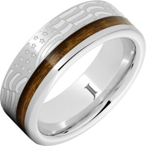 Whiskey Rebellion - Serinium® Ring with Bourbon Barrel Inlay and American Flag Engraving