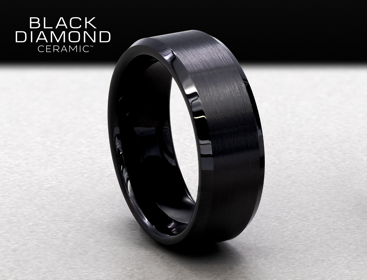 image of black ceramic mens ring, specifically black diamond ceramic