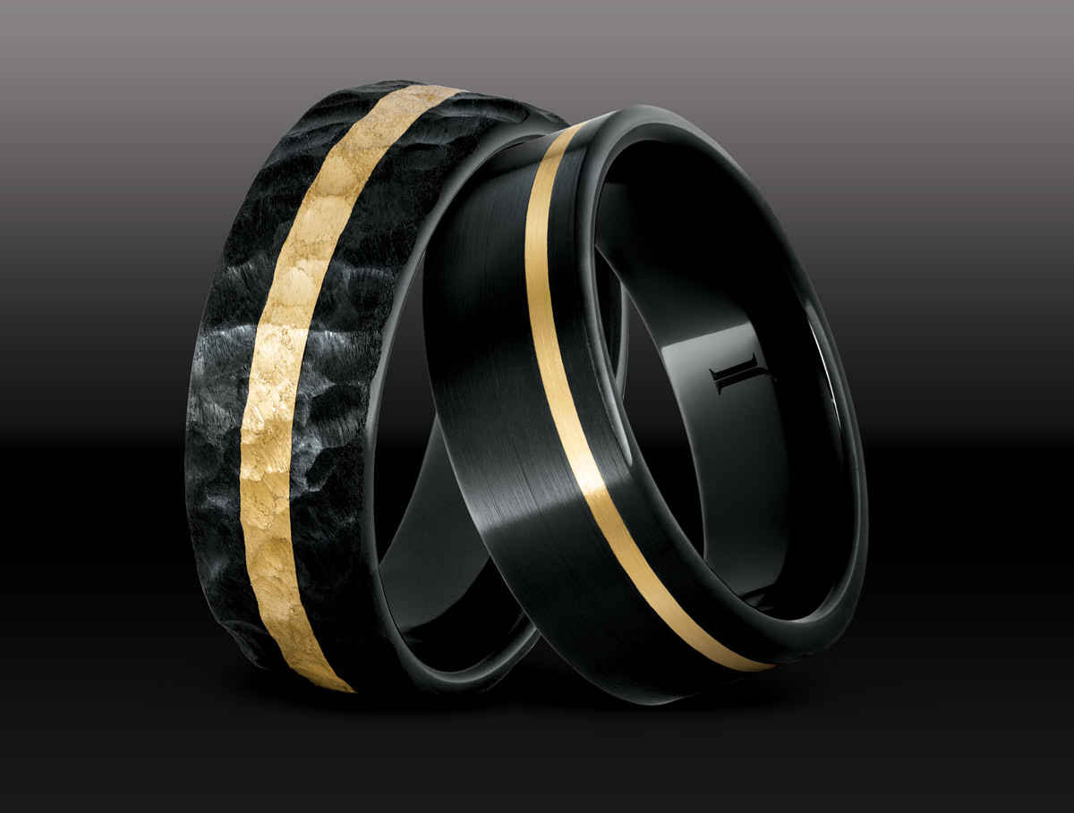 image showing black diamond ceramic rings with 14k gold inlays