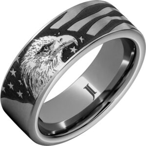 The American Eagle - Rugged Tungsten™ Ring With Bald Eagle and American Flag Engraving