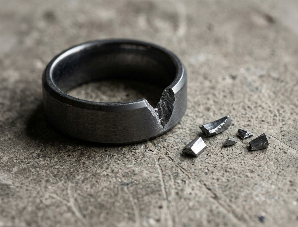 showing a generic tungsten carbide ring that has been chipped